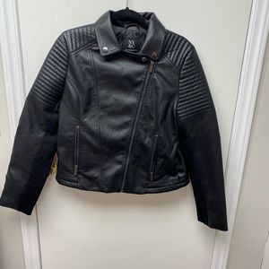 NEW Black Faux Leather Black Moto Jacket. Size Medium.